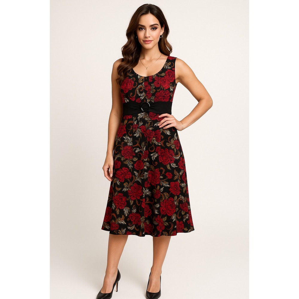 Perceptions NY Dress Womens L Black Red Floral Whimsigoth Y2K Dark Romantic Vamp